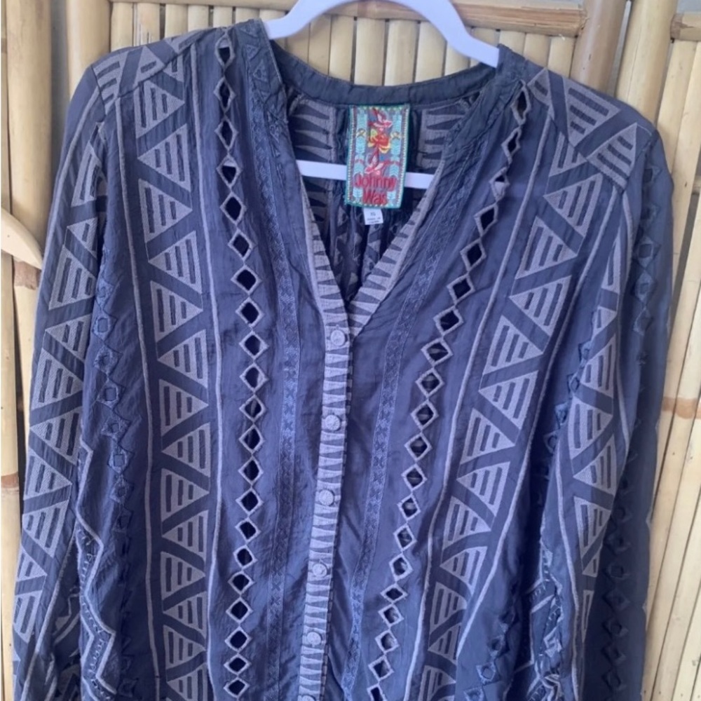 Johnny Was, charcoal, eyelet, long sleeve, size extra small
